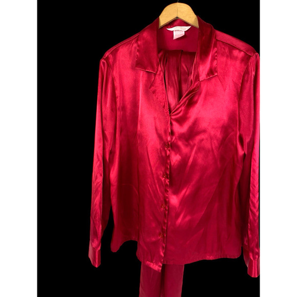 Gilligan & O'Malley Pajama Set PJs Red Satin Top & Pants Womens M Quiet Luxury - Picture 3 of 12